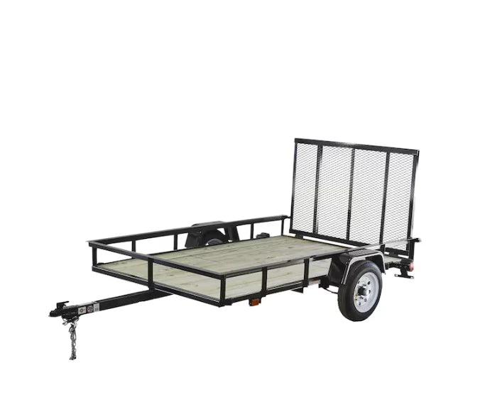 Remorque utilitaire en bois traité de 1,5 m x 2,4 m avec porte à rampe