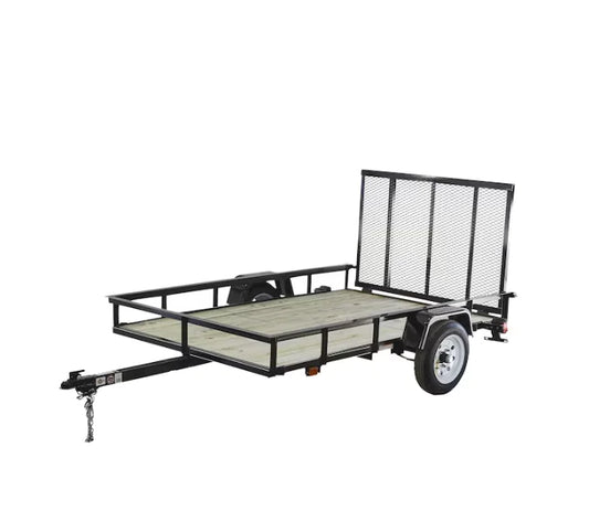 Remorque utilitaire en bois traité de 1,5 m x 2,4 m avec porte à rampe