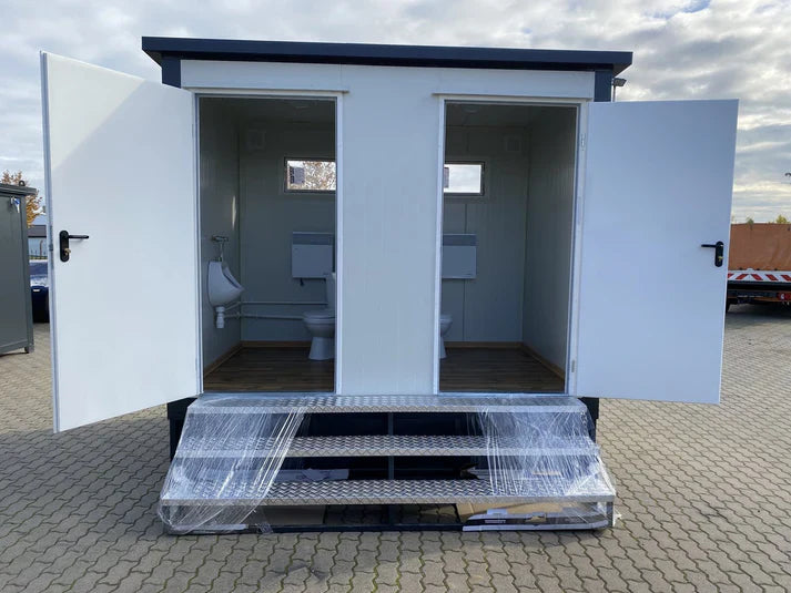 Conteneur sanitaire double avec réservoir à déchets blanc, 3 x 2 mètres