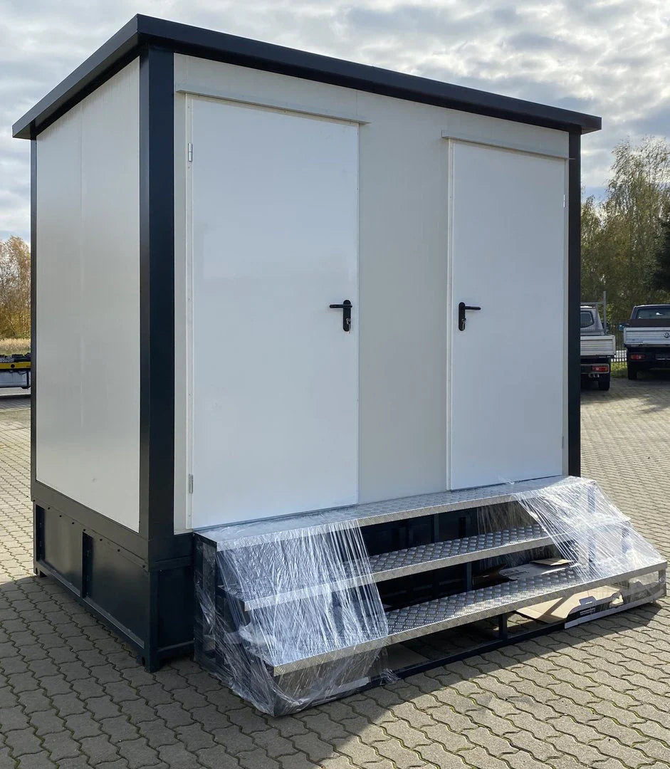 Conteneur sanitaire double avec réservoir à déchets blanc, 3 x 2 mètres