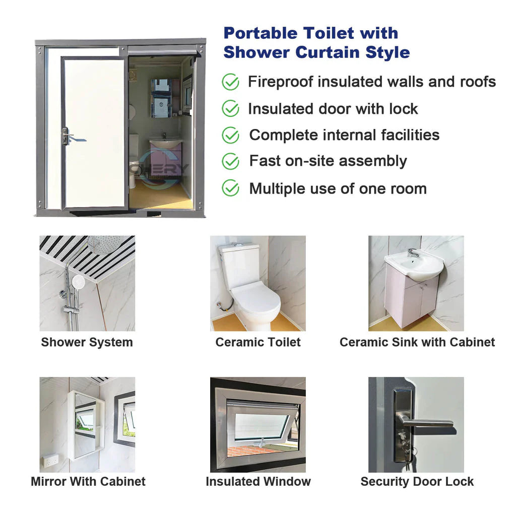 Toilettes portables avec rideau de douche