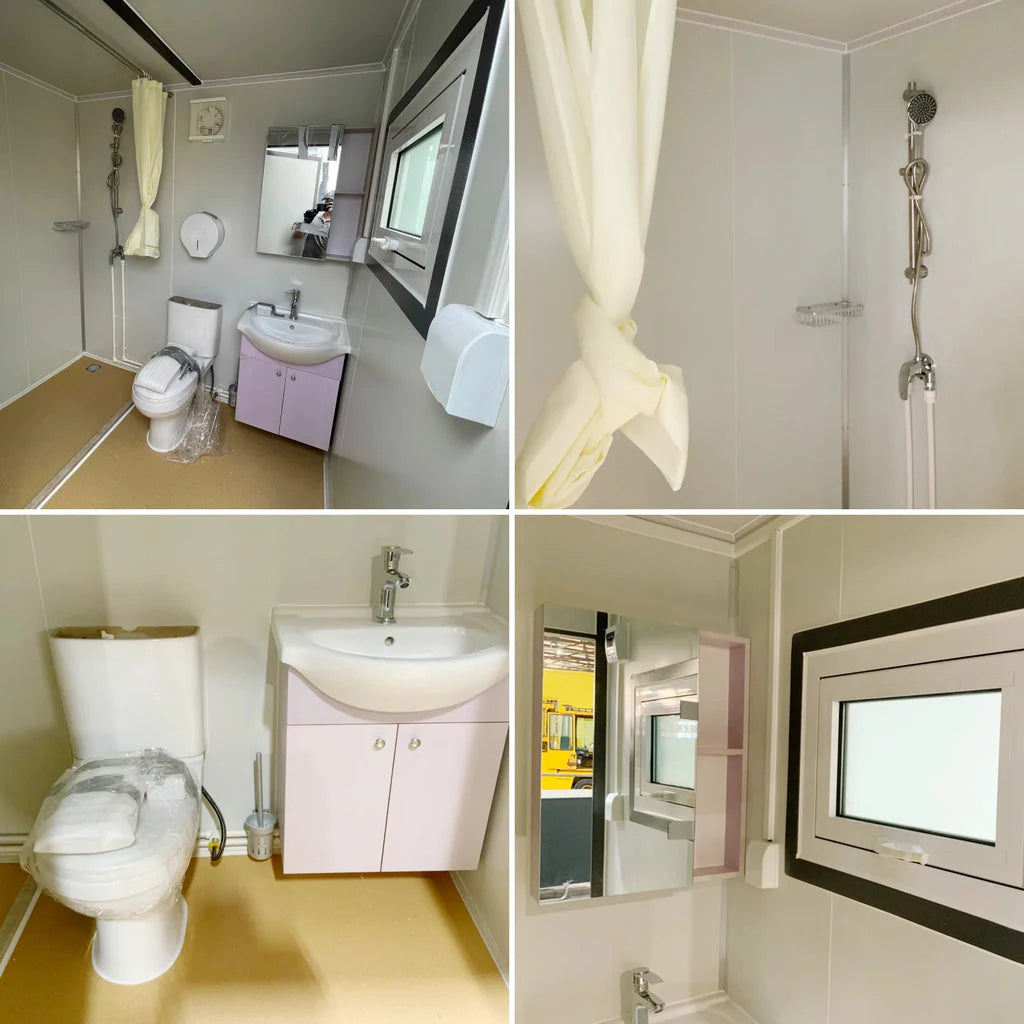 Toilettes portables avec rideau de douche