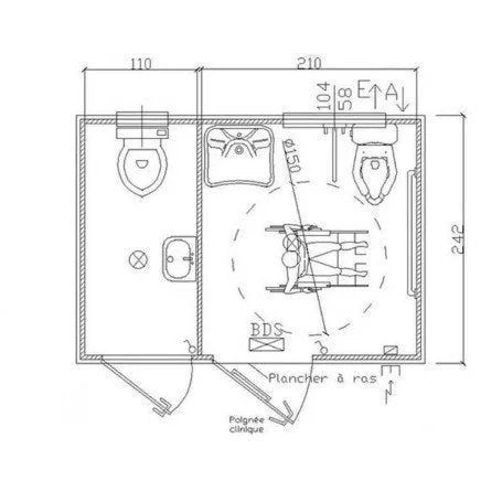 Nouveau module sanitaire PMR avec toilettes et lavabo PMR.