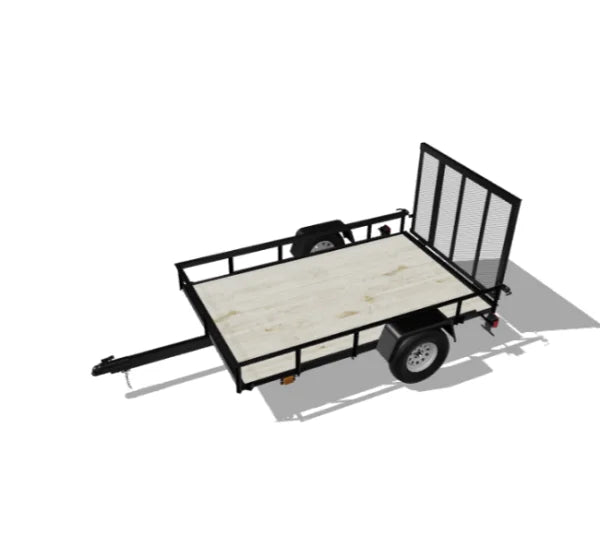 Remorque utilitaire en bois traité de 1,5 m x 2,4 m avec porte à rampe