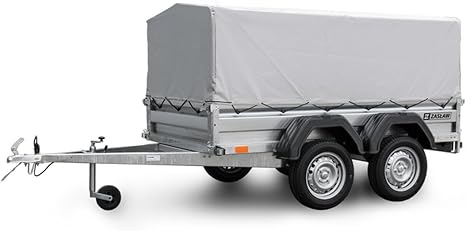 Remorque Double essieu en Acier 235 cm ridelles Avant/arrière ouvrantes 235T Bâche Haute